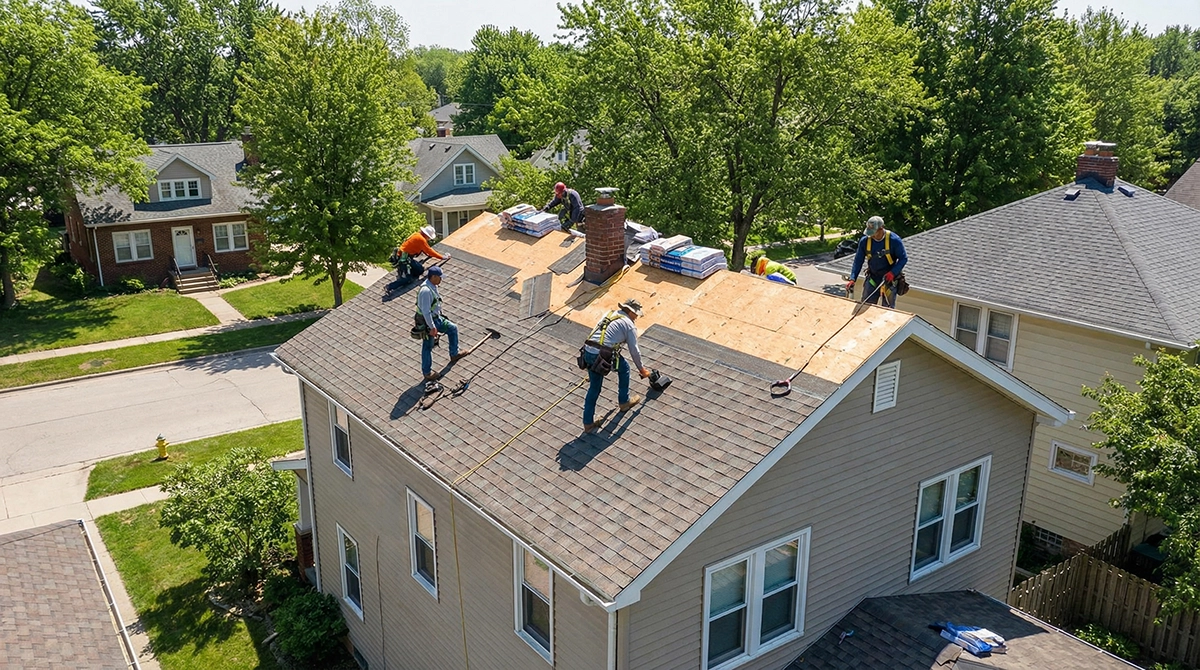 roofers installing a new roof in champaign il